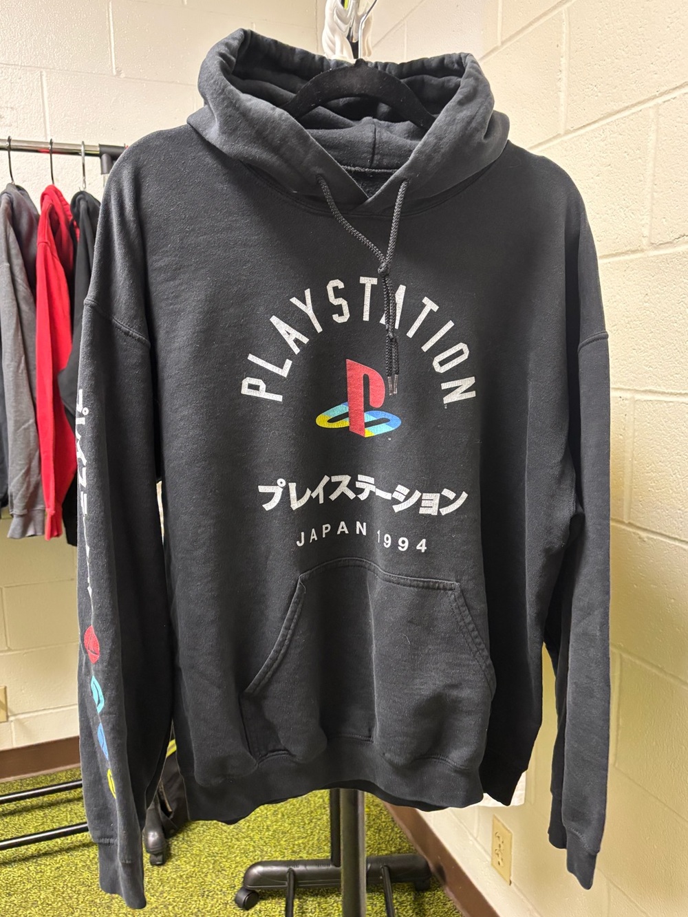 RARE - PlayStation Japanese Script Hooded Sweatshirt 'Black' - Size Men's Large
